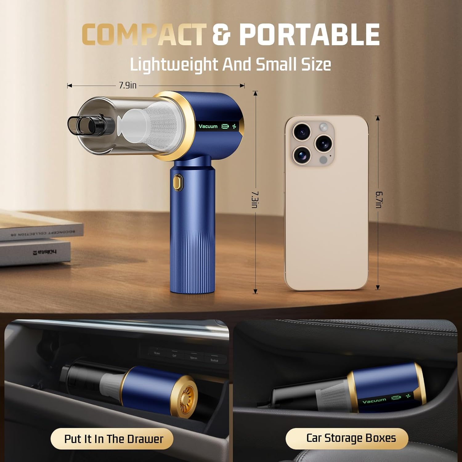 Cordless Car Vacuum Cleaner: Handheld Vacuum with 16000Pa Strong Suction, Brushless Motor & HEPA Filter, 7-in-1 Cleaning Kit, Type-C Charging for Home Office Car Pet