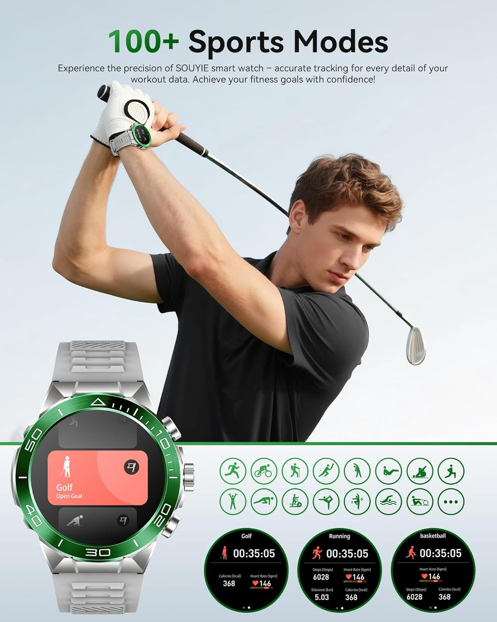Smart Watch for Men Answer/Make Call for Android iPhone, 1.43" AMOLED HD Screen Men's Luxury Watch, 400mAh Heavy Duty Smartwatch Heart Rate Blood Oxygen Blood Pressure Sleep Monitor Pedometer, 2 Straps