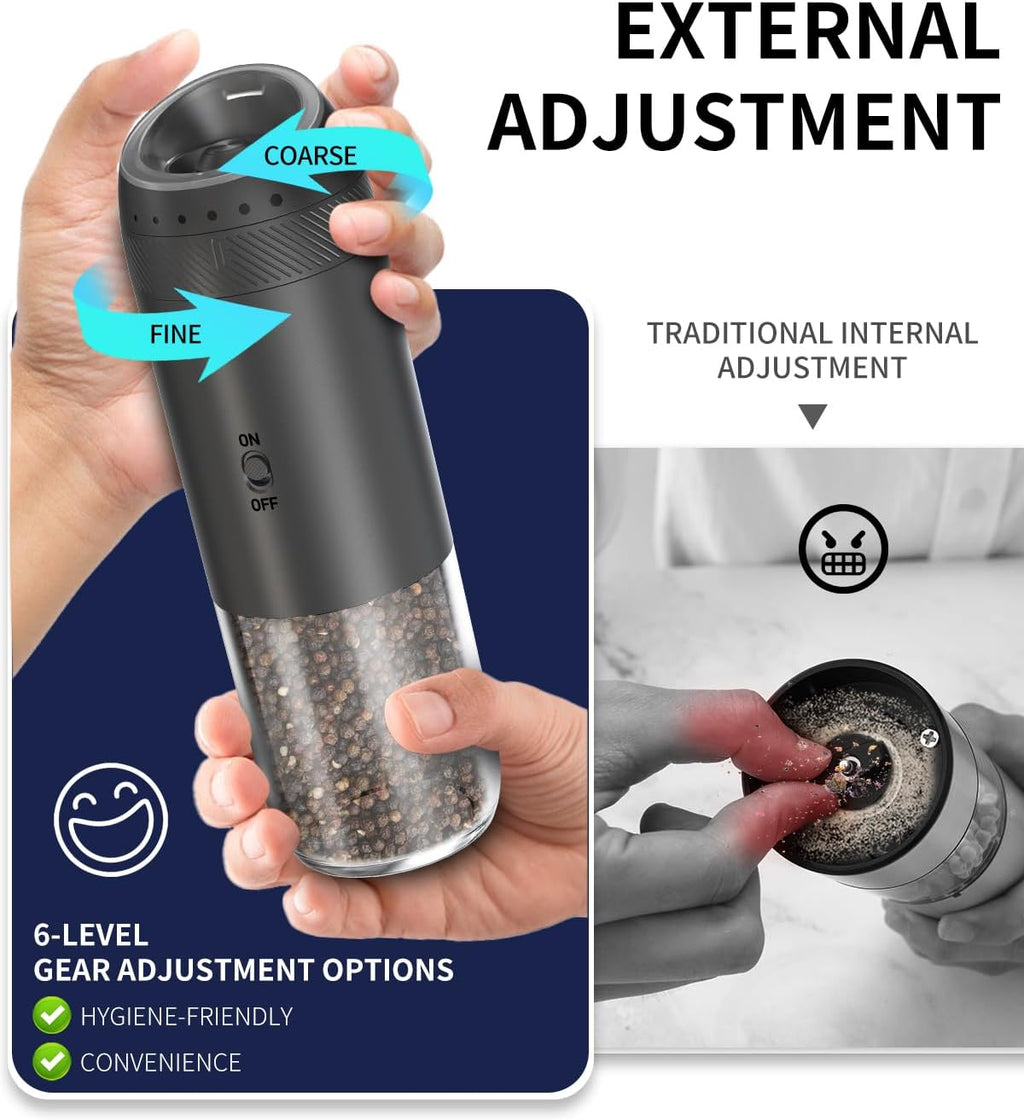CIRCLE JOY Gravity Electric Salt and Pepper Grinder Set Automatic Salt and Pepper Grinder Set with LED Light, Battery Operated, Adjustable Coarseness, Large Capacity, for Home Kitchen BBQ, Black