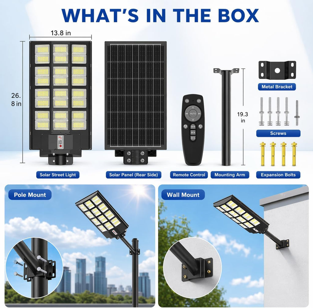 Sunwish Solar Lights Outdoor Waterproof 5000W, 6500K LED Solar Street Light with Motion Sensor & Dusk to Dawn, Security Flood Lights Outdoor with Remote Control for Parking Lot, Yard, Garage (2-Pack)