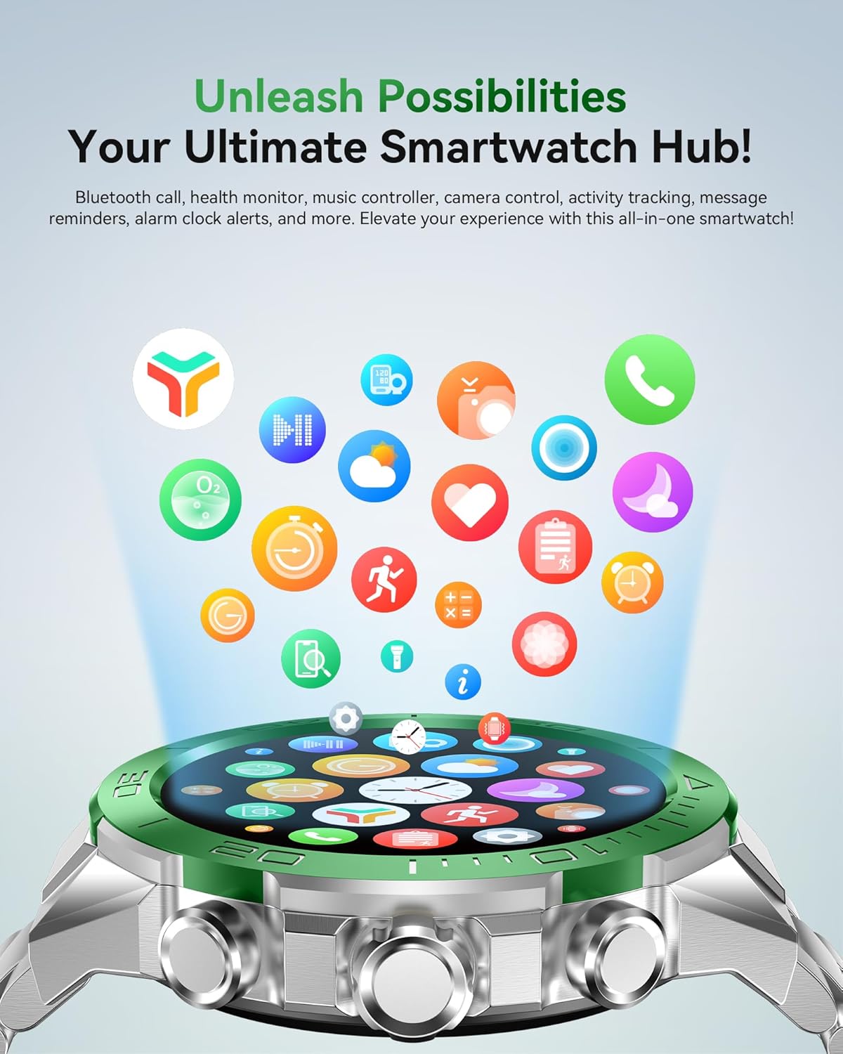 Smart Watch for Men Answer/Make Call for Android iPhone, 1.43" AMOLED HD Screen Men's Luxury Watch, 400mAh Heavy Duty Smartwatch Heart Rate Blood Oxygen Blood Pressure Sleep Monitor Pedometer, 2 Straps