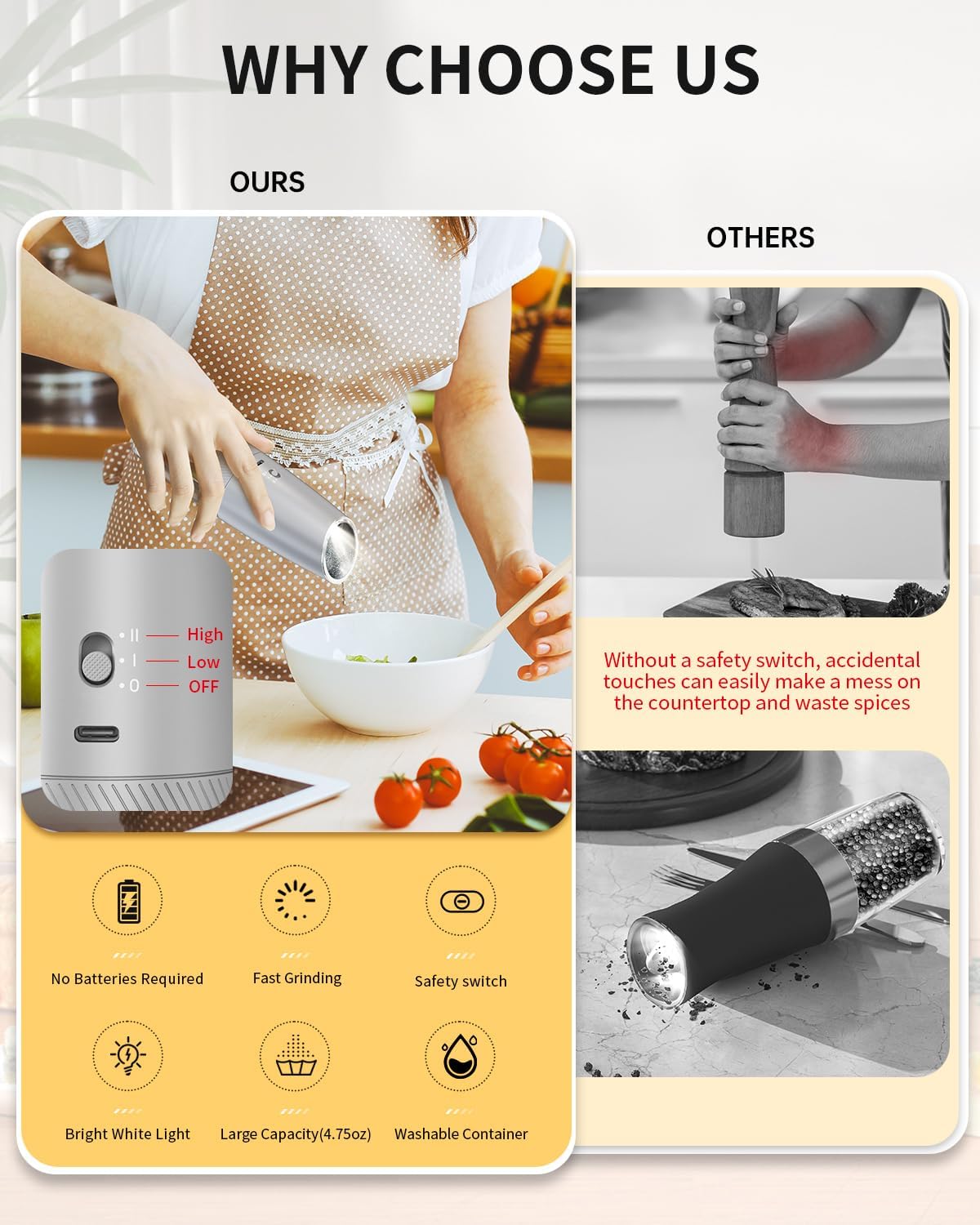 CIRCLE JOY Gravity Electric Salt and Pepper Grinder Set Automatic Salt and Pepper Grinder Set with LED Light, Battery Operated, Adjustable Coarseness, Large Capacity, for Home Kitchen BBQ, Black