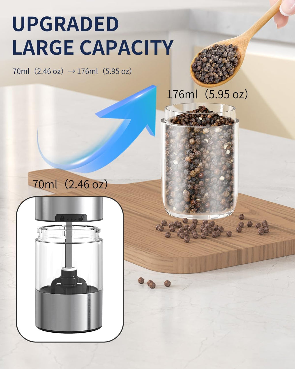CIRCLE JOY Gravity Electric Salt and Pepper Grinder Set Automatic Salt and Pepper Grinder Set with LED Light, Battery Operated, Adjustable Coarseness, Large Capacity, for Home Kitchen BBQ, Black