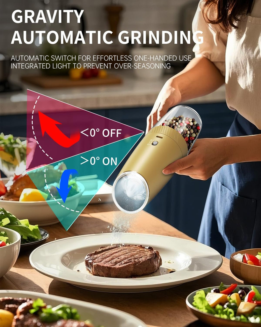 CIRCLE JOY Gravity Electric Salt and Pepper Grinder Set Automatic Salt and Pepper Grinder Set with LED Light, Battery Operated, Adjustable Coarseness, Large Capacity, for Home Kitchen BBQ, Black