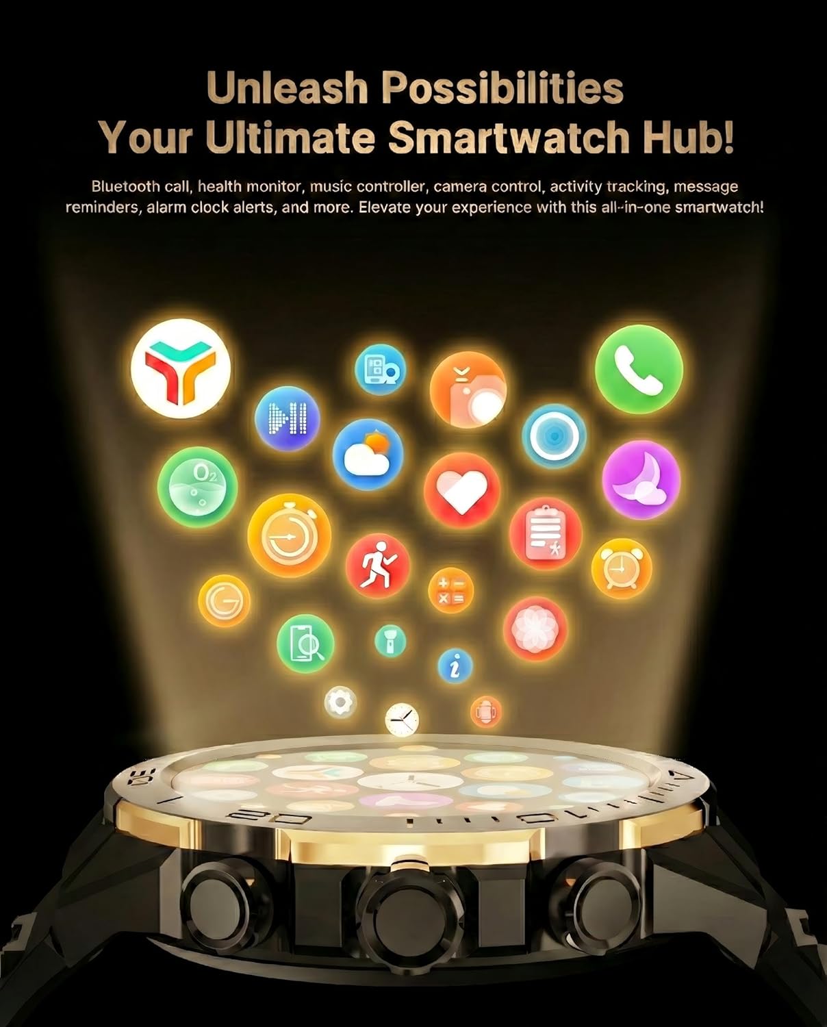 Smart Watch for Men Answer/Make Call for Android iPhone, 1.43" AMOLED HD Screen Men's Luxury Watch, 400mAh Heavy Duty Smartwatch Heart Rate Blood Oxygen Blood Pressure Sleep Monitor Pedometer, 2 Straps