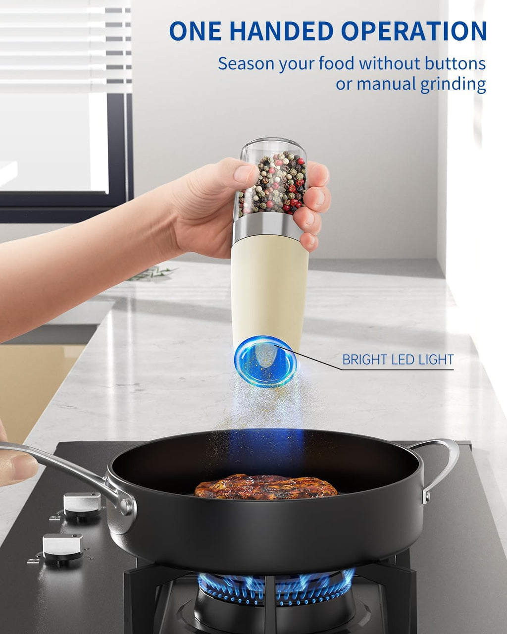 CIRCLE JOY Gravity Electric Salt and Pepper Grinder Set Automatic Salt and Pepper Grinder Set with LED Light, Battery Operated, Adjustable Coarseness, Large Capacity, for Home Kitchen BBQ, Black