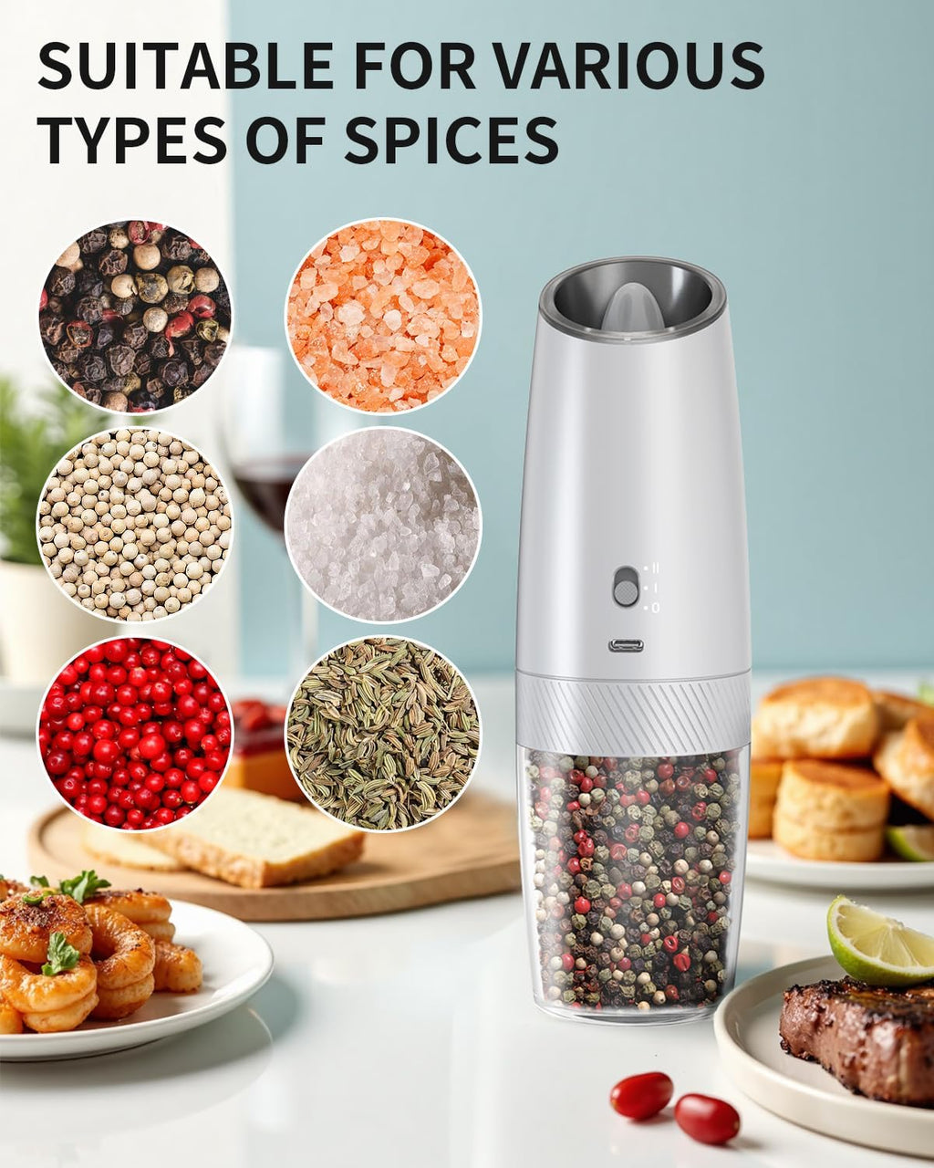 CIRCLE JOY Gravity Electric Salt and Pepper Grinder Set Automatic Salt and Pepper Grinder Set with LED Light, Battery Operated, Adjustable Coarseness, Large Capacity, for Home Kitchen BBQ, Black