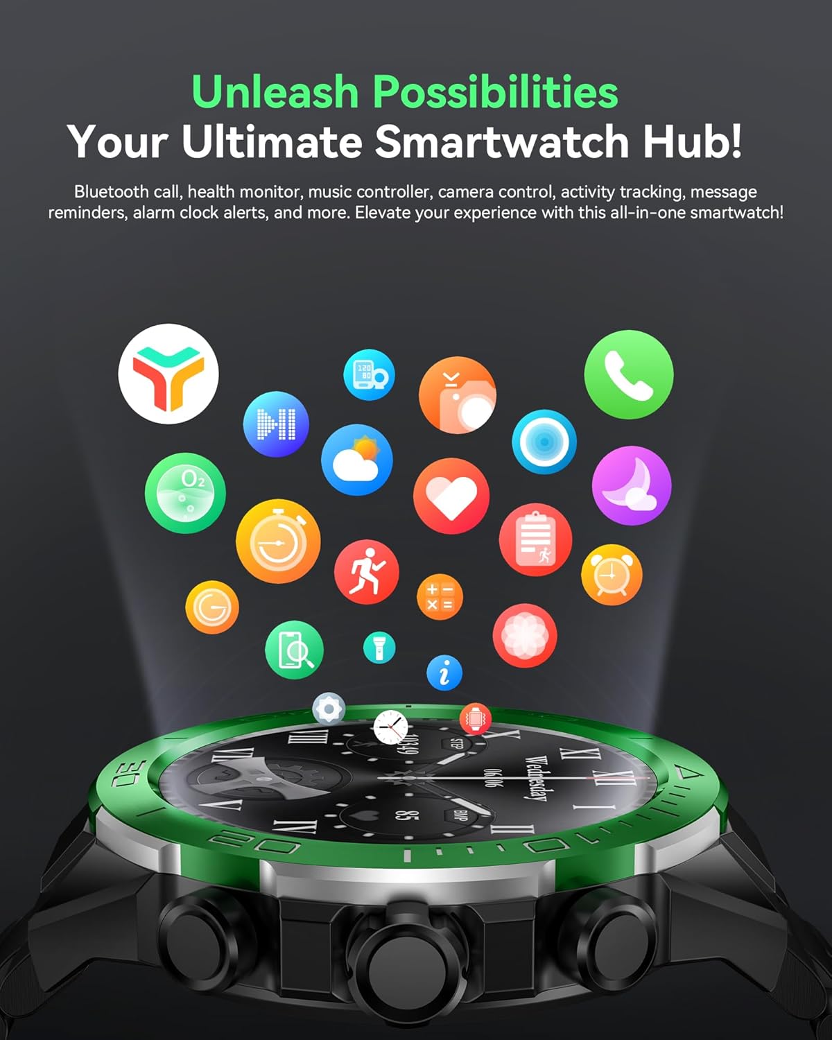 Smart Watch for Men Answer/Make Call for Android iPhone, 1.43" AMOLED HD Screen Men's Luxury Watch, 400mAh Heavy Duty Smartwatch Heart Rate Blood Oxygen Blood Pressure Sleep Monitor Pedometer, 2 Straps