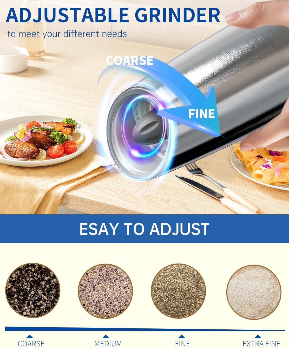 CIRCLE JOY Gravity Electric Salt and Pepper Grinder Set Automatic Salt and Pepper Grinder Set with LED Light, Battery Operated, Adjustable Coarseness, Large Capacity, for Home Kitchen BBQ, Black