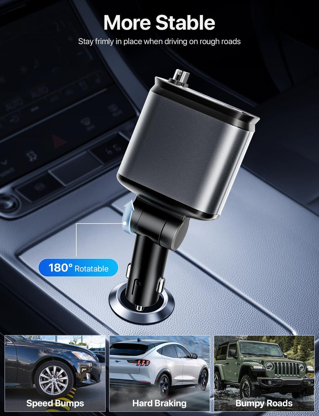 Retractable Car Charger with Starlight, 66W Starlight in Car Roof 4-in-1 Retractable Car Phone Charger Adapter, Fast Charging USB C Cable, Compatible with iPhone 17/16/15/14/13/12