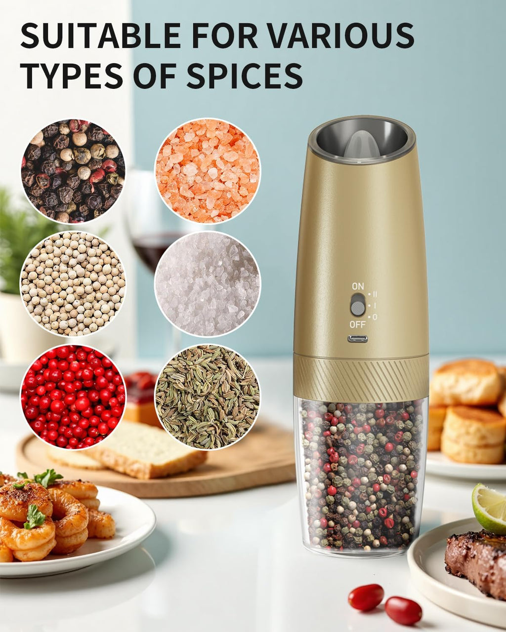 CIRCLE JOY Gravity Electric Salt and Pepper Grinder Set Automatic Salt and Pepper Grinder Set with LED Light, Battery Operated, Adjustable Coarseness, Large Capacity, for Home Kitchen BBQ, Black