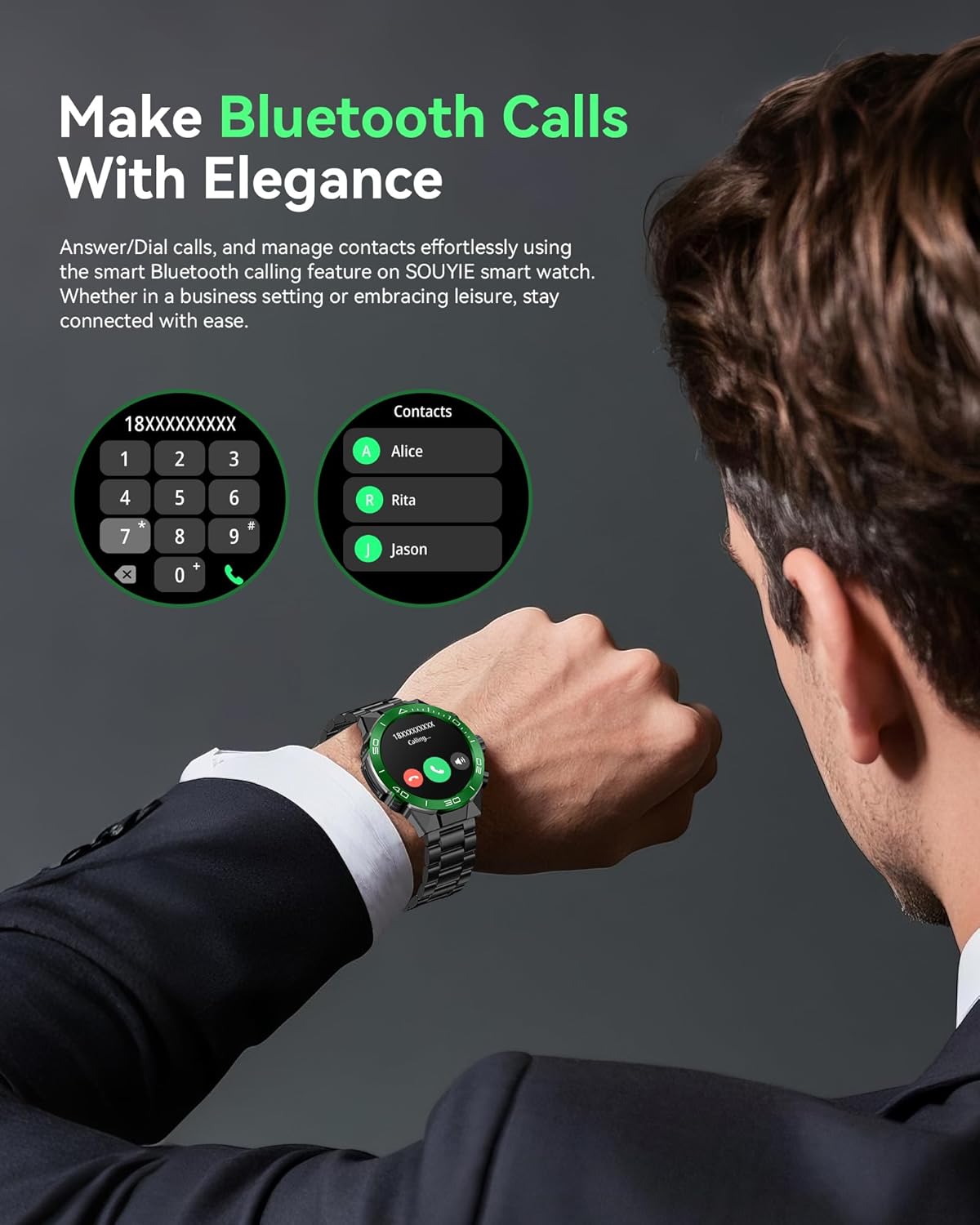 Smart Watch for Men Answer/Make Call for Android iPhone, 1.43" AMOLED HD Screen Men's Luxury Watch, 400mAh Heavy Duty Smartwatch Heart Rate Blood Oxygen Blood Pressure Sleep Monitor Pedometer, 2 Straps