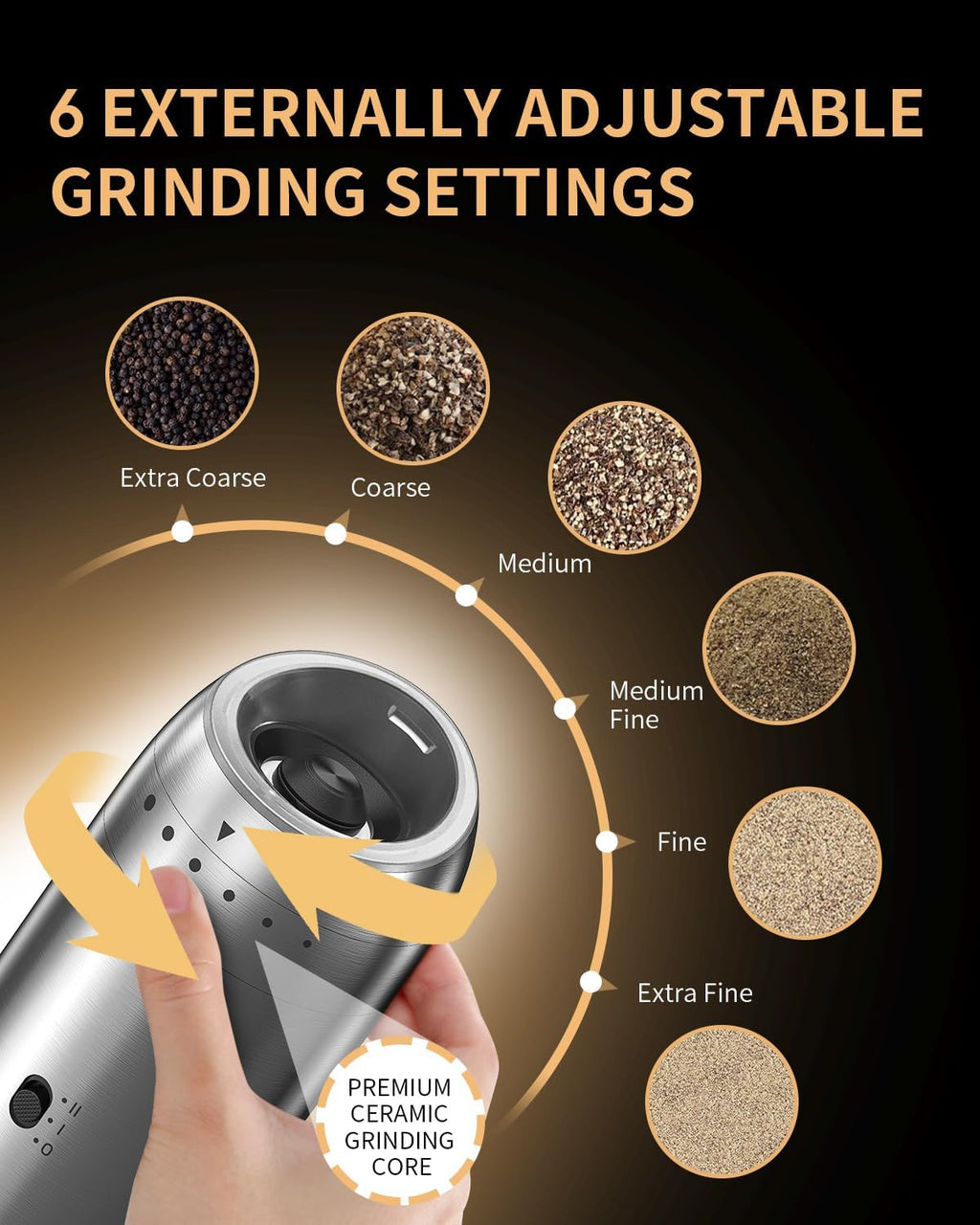 CIRCLE JOY Gravity Electric Salt and Pepper Grinder Set Automatic Salt and Pepper Grinder Set with LED Light, Battery Operated, Adjustable Coarseness, Large Capacity, for Home Kitchen BBQ, Black