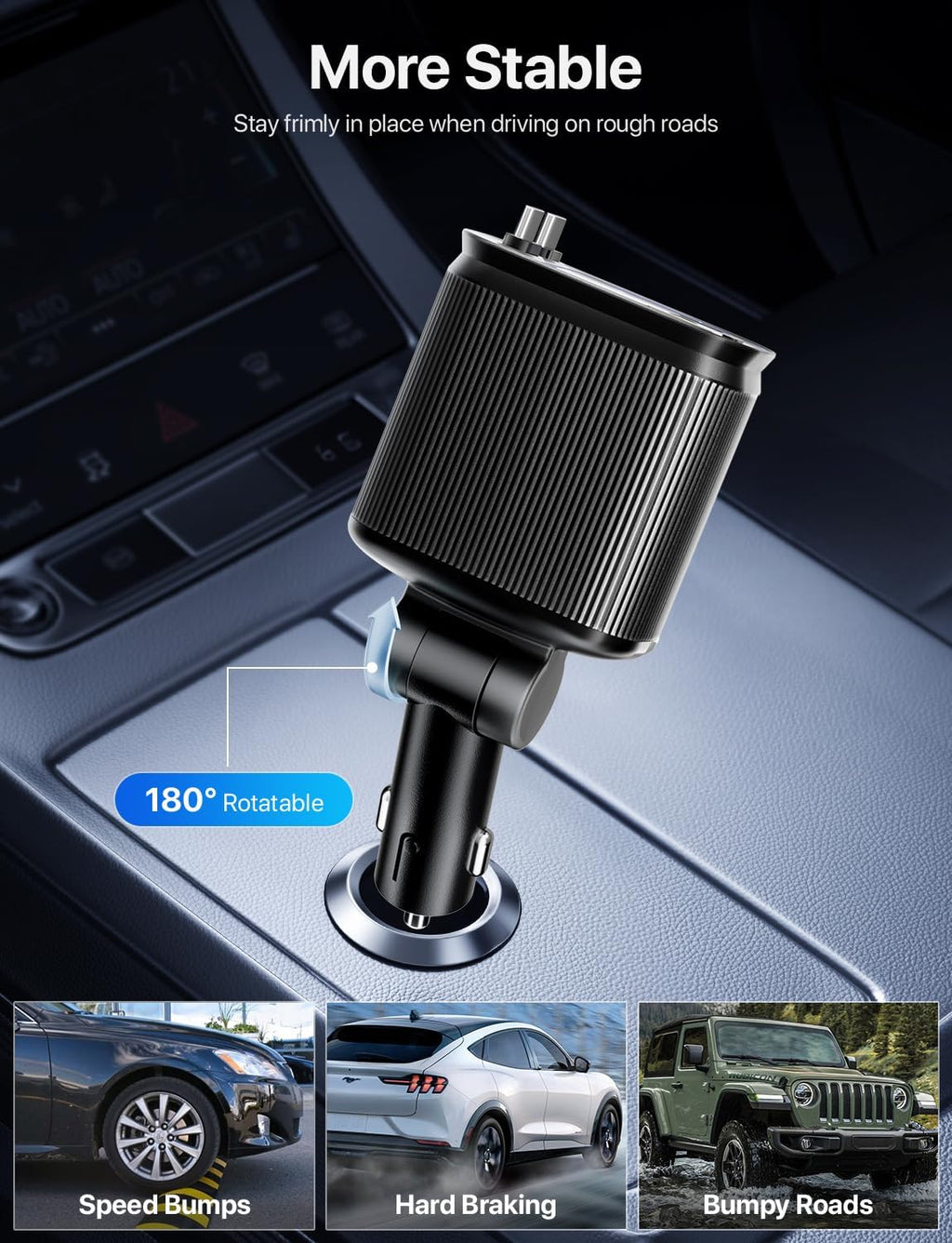 Retractable Car Charger with Starlight, 66W Starlight in Car Roof 4-in-1 Retractable Car Phone Charger Adapter, Fast Charging USB C Cable, Compatible with iPhone 17/16/15/14/13/12