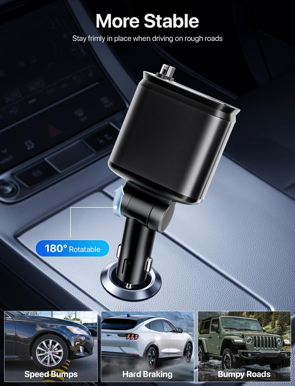 Retractable Car Charger with Starlight, 66W Starlight in Car Roof 4-in-1 Retractable Car Phone Charger Adapter, Fast Charging USB C Cable, Compatible with iPhone 17/16/15/14/13/12