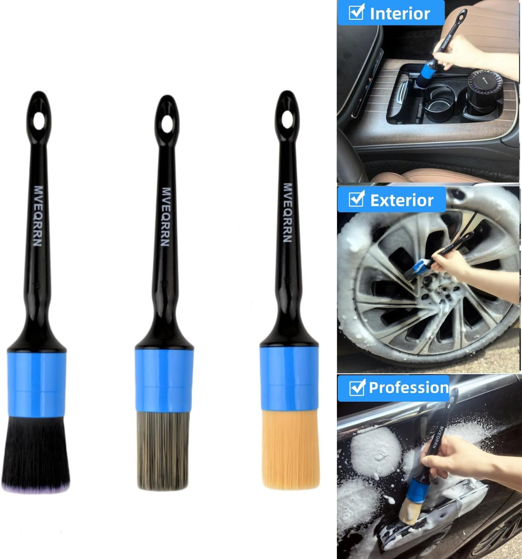MVEQRRN 6pcs Car Detailing Brush Set - 2pcs Boar's Hair Car Detailing Brushes, 2pcs Ultra Soft No Scratch Detailing Brushes for Air Vent, Leather Seat, 2pcs Detail Brushes Car Detailing for Interior Exterior