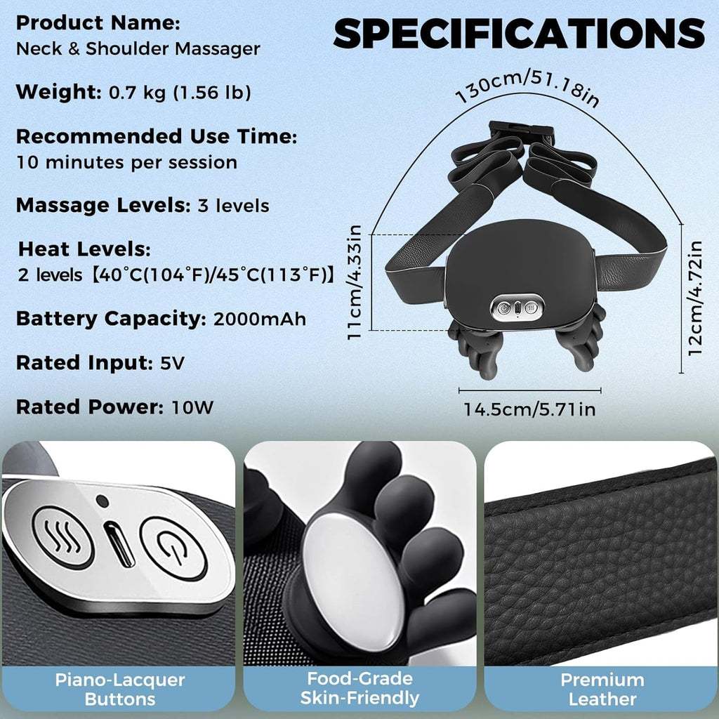 Shoulder and Neck Massager with Heat, 4D Bionic Heated Neck Massager with Fingers Simulates a Real Palm Massage for Pain Relief, Deep Tissue, Relaxation, Muscle Tension, Ideal Gift for Men and Women