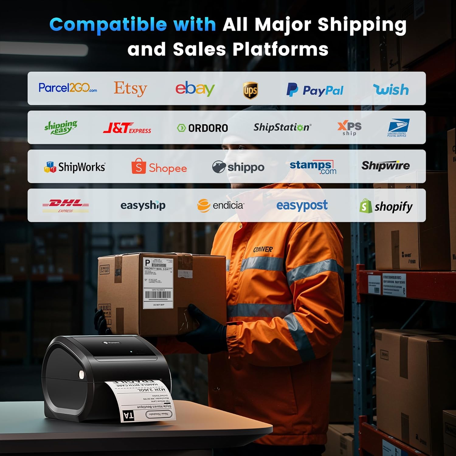 Phomemo Ethernet Thermal Label Printer 4x6, Bluetooth Shipping Label Printer for Small Business, Home, Office, 300DPI Wireless Thermal Printers Compatible with Ethernet/Bluetooth/USB, Etsy, USPS