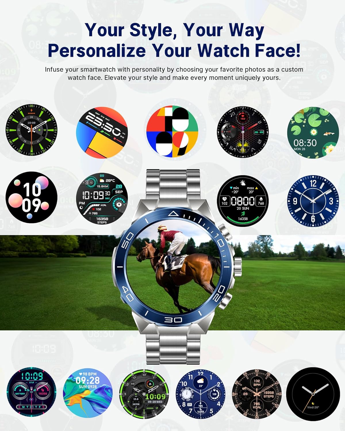 Smart Watch for Men Answer/Make Call for Android iPhone, 1.43" AMOLED HD Screen Men's Luxury Watch, 400mAh Heavy Duty Smartwatch Heart Rate Blood Oxygen Blood Pressure Sleep Monitor Pedometer, 2 Straps