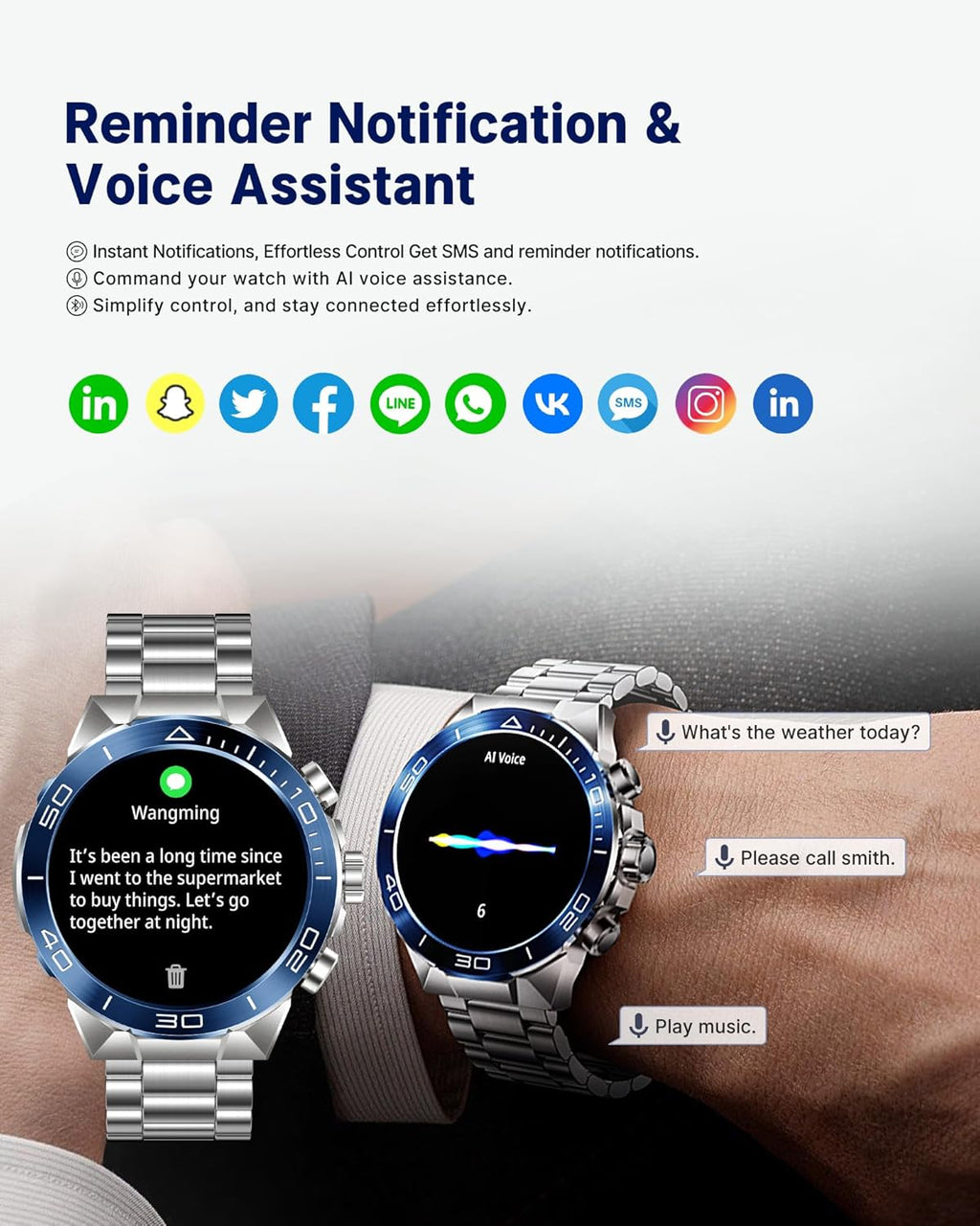 Smart Watch for Men Answer/Make Call for Android iPhone, 1.43" AMOLED HD Screen Men's Luxury Watch, 400mAh Heavy Duty Smartwatch Heart Rate Blood Oxygen Blood Pressure Sleep Monitor Pedometer, 2 Straps
