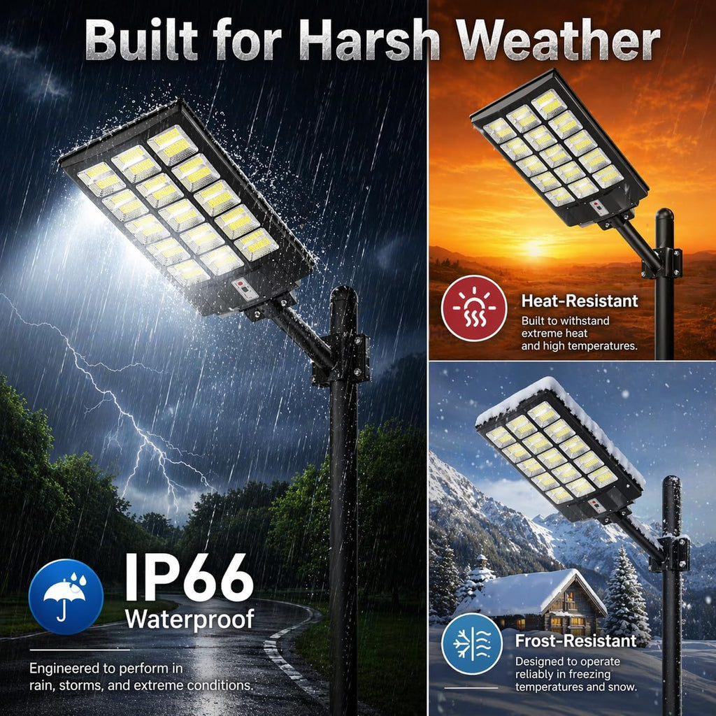 Sunwish Solar Lights Outdoor Waterproof 5000W, 6500K LED Solar Street Light with Motion Sensor & Dusk to Dawn, Security Flood Lights Outdoor with Remote Control for Parking Lot, Yard, Garage (2-Pack)