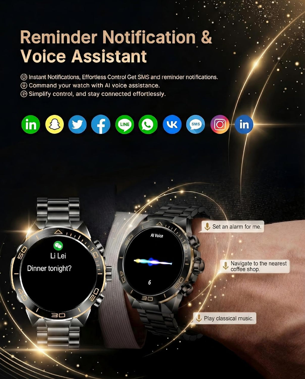 Smart Watch for Men Answer/Make Call for Android iPhone, 1.43" AMOLED HD Screen Men's Luxury Watch, 400mAh Heavy Duty Smartwatch Heart Rate Blood Oxygen Blood Pressure Sleep Monitor Pedometer, 2 Straps