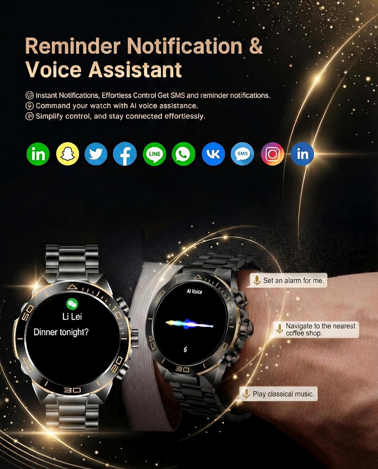 Smart Watch for Men Answer/Make Call for Android iPhone, 1.43" AMOLED HD Screen Men's Luxury Watch, 400mAh Heavy Duty Smartwatch Heart Rate Blood Oxygen Blood Pressure Sleep Monitor Pedometer, 2 Straps