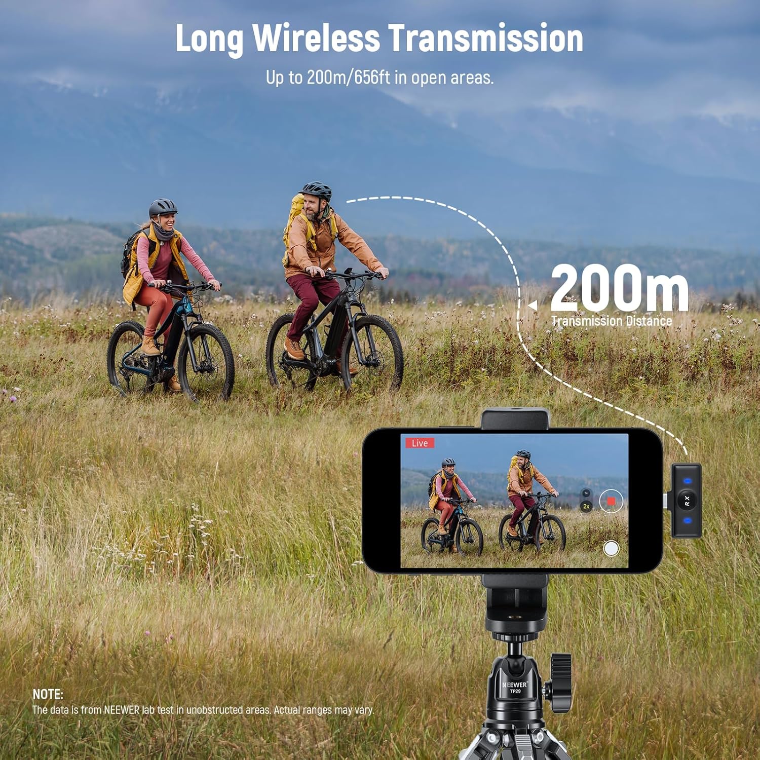 NEEWER KM19 Lightweight Wireless Lavalier Microphone, 48kHz/24bit 30H Battery 3-Level Noise Cancelling Mute Stereo 100m Range Mini Lav Mic with App Control, Compatible with iPhone Android Phone PC