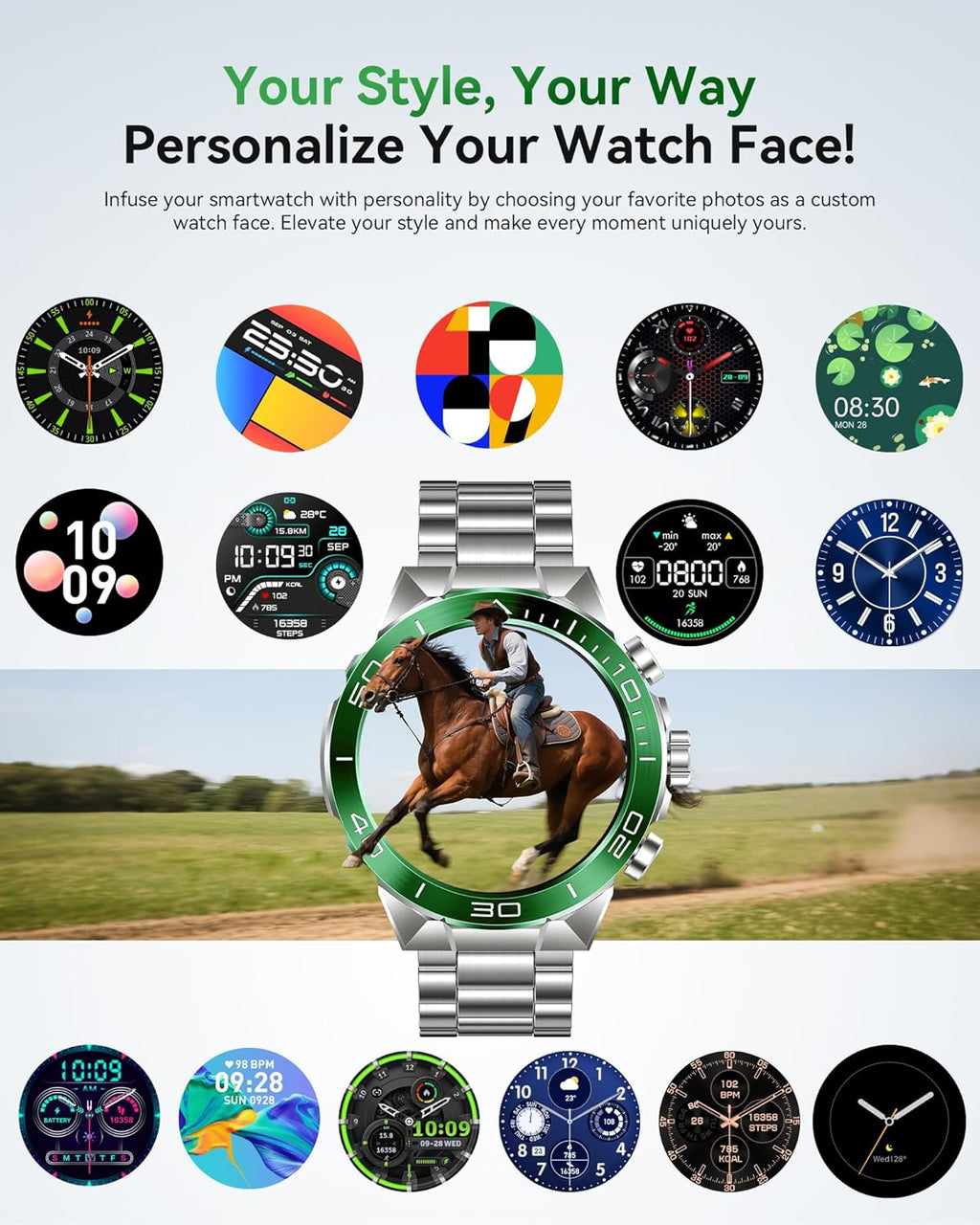 Smart Watch for Men Answer/Make Call for Android iPhone, 1.43" AMOLED HD Screen Men's Luxury Watch, 400mAh Heavy Duty Smartwatch Heart Rate Blood Oxygen Blood Pressure Sleep Monitor Pedometer, 2 Straps