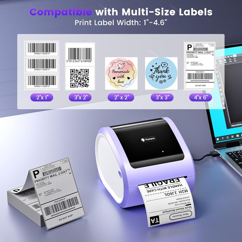 Phomemo Ethernet Thermal Label Printer 4x6, Bluetooth Shipping Label Printer for Small Business, Home, Office, 300DPI Wireless Thermal Printers Compatible with Ethernet/Bluetooth/USB, Etsy, USPS