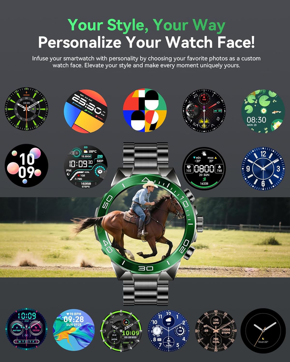 Smart Watch for Men Answer/Make Call for Android iPhone, 1.43" AMOLED HD Screen Men's Luxury Watch, 400mAh Heavy Duty Smartwatch Heart Rate Blood Oxygen Blood Pressure Sleep Monitor Pedometer, 2 Straps