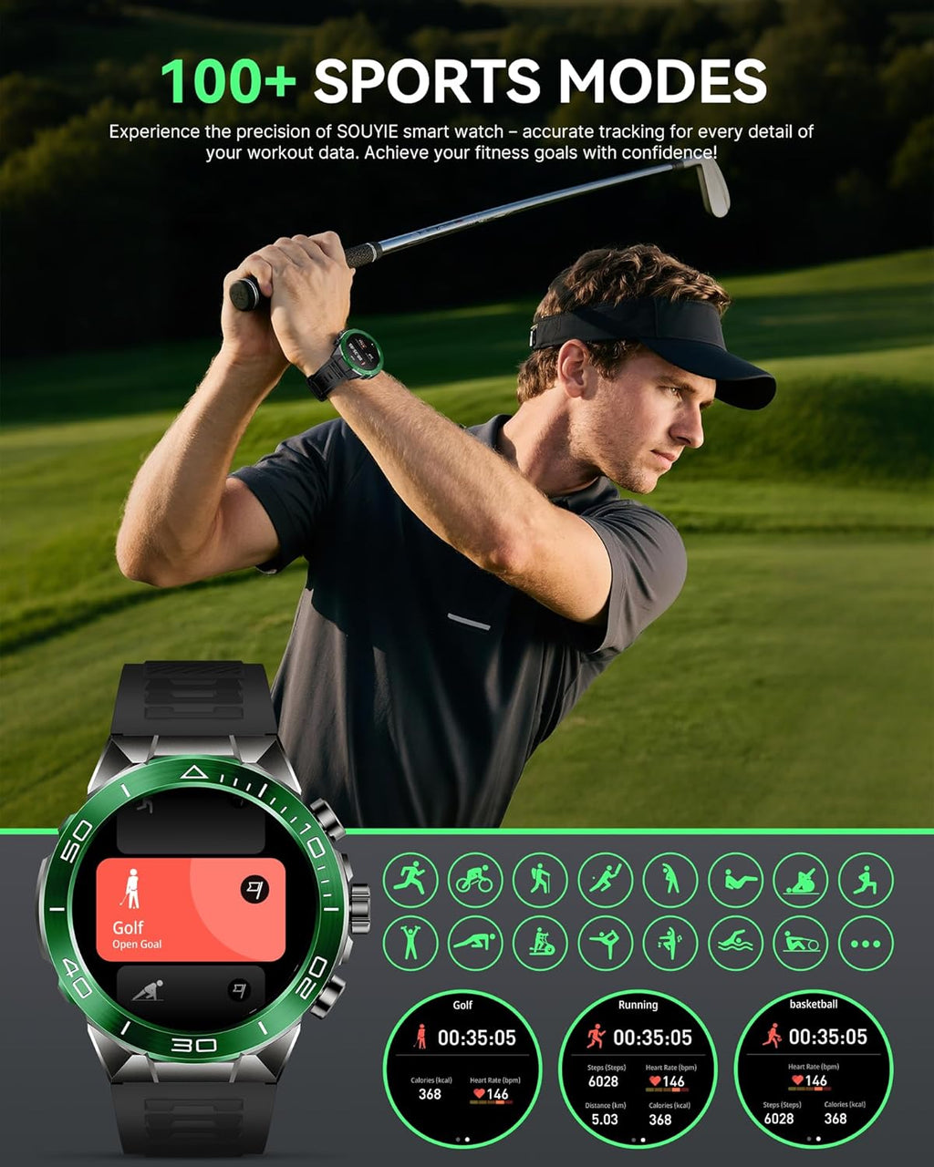 Smart Watch for Men Answer/Make Call for Android iPhone, 1.43" AMOLED HD Screen Men's Luxury Watch, 400mAh Heavy Duty Smartwatch Heart Rate Blood Oxygen Blood Pressure Sleep Monitor Pedometer, 2 Straps