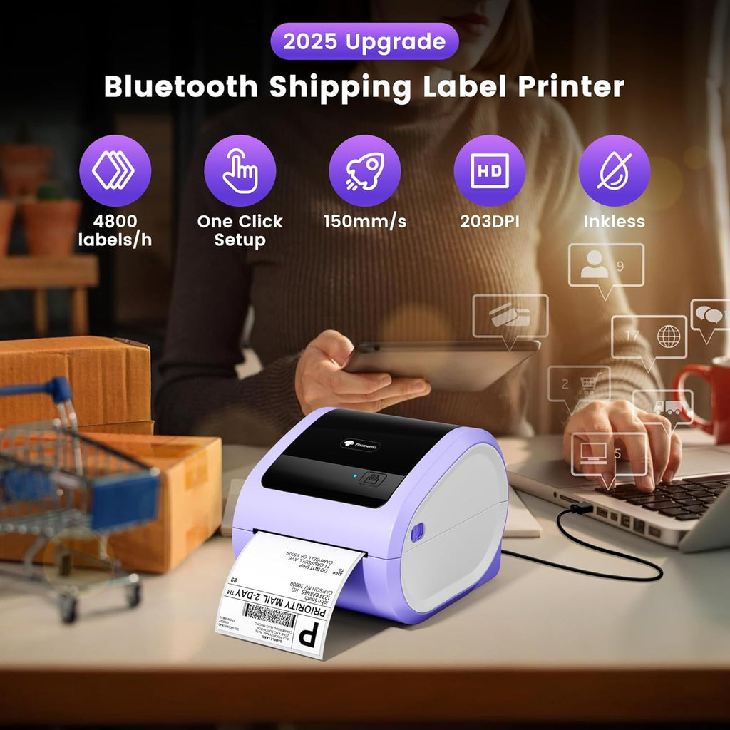Phomemo Ethernet Thermal Label Printer 4x6, Bluetooth Shipping Label Printer for Small Business, Home, Office, 300DPI Wireless Thermal Printers Compatible with Ethernet/Bluetooth/USB, Etsy, USPS