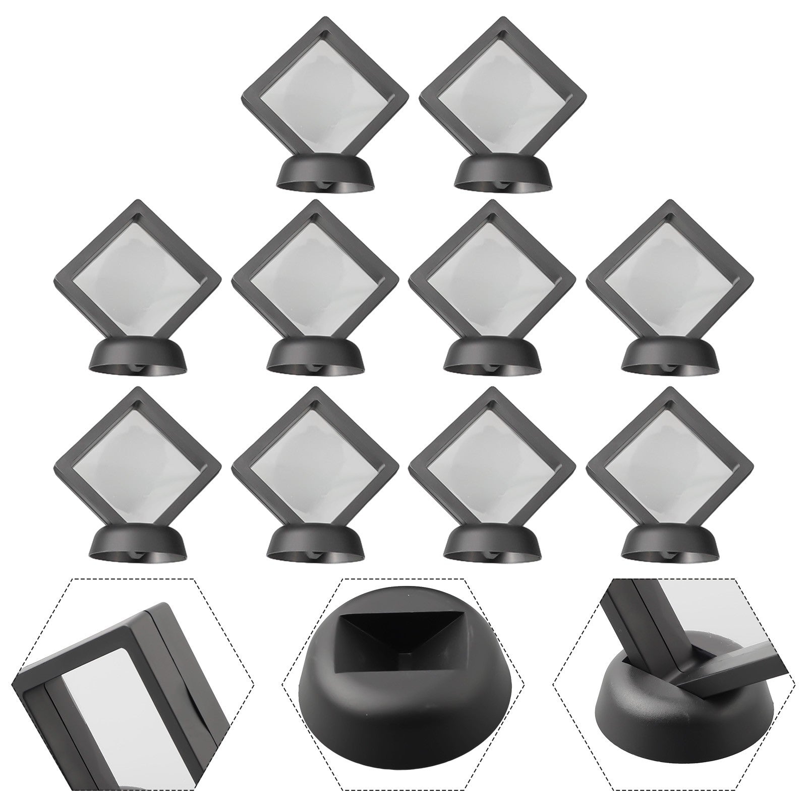 5/10pcs 3D Floating Frame Jewelry Ring Coin Display Stand Holder Storage Box Hou