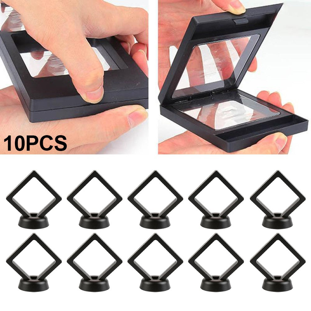 5/10pcs 3D Floating Frame Jewelry Ring Coin Display Stand Holder Storage Box Hou