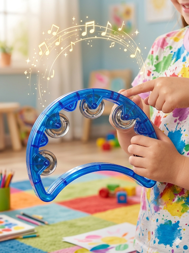 Blue Transparent Single-Row Tambourine Plastic Metal Lightweight Beginner