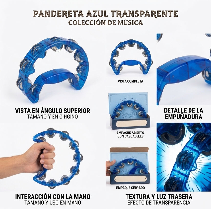 Blue Transparent Single-Row Tambourine Plastic Metal Lightweight Beginner